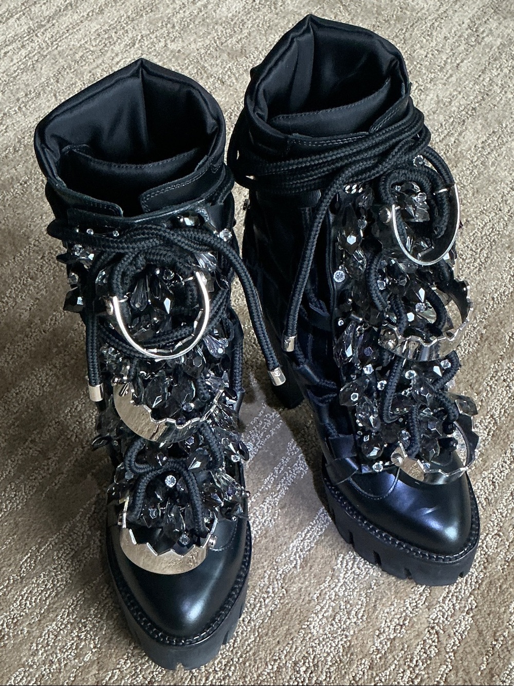 DSQUARED2 Black Jeweled Lace-Up Ankle Booties RARE Runway model size 40IT/8.5 US